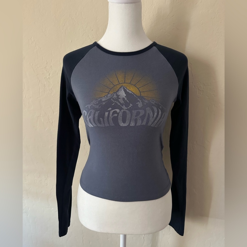 Hollister Navy and Gray Long Sleeve Tee